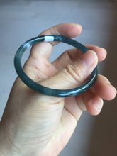 Load image into Gallery viewer, 56.2mm Certified Type A 100% Natural icy watery dark green/blue/gray Guatemala slim round cut Jadeite bangle PD53-5518
