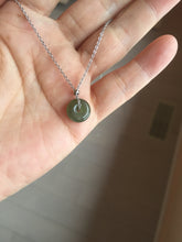 Load image into Gallery viewer, 11mm Type A 100% Natural icy watery oily dark green gray black(老油青) SMALL Jadeite Safety Guardian Button donuts pendant PF22 Add on item
