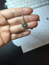 Load image into Gallery viewer, 11mm Type A 100% Natural icy watery oily dark green gray black(老油青) SMALL Jadeite Safety Guardian Button donuts pendant PF22 Add on item
