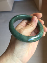 Load image into Gallery viewer, 57.2mm Certified type A 100% Natural oily dark green (老油青) blue gray black Mountains Afar in Blue-Green Haze(远山如黛)Jadeite bangle PC255-0556
