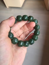Load image into Gallery viewer, 13.7x13mm 100% Natural olive green/brown/black vintage style nephrite Jade bead bracelet HE95

