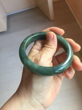 Load image into Gallery viewer, 57.2mm Certified type A 100% Natural oily dark green (老油青) blue gray black Mountains Afar in Blue-Green Haze(远山如黛)Jadeite bangle PC255-0556
