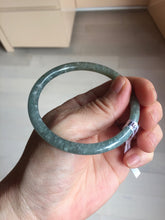 Load image into Gallery viewer, 56mm Type A 100% Natural Light Green/Gray/Black/Brown “Reed Flowers &amp; Snow” Guatemala Slim Round Cut Jadeite Bangle PJ127-1420
