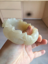 Load image into Gallery viewer, 54mm 100% natural light yellow/beige/gray 3D carved lotus and kissing love birds Quartzite (Shetaicui jade) jade bangle SY69
