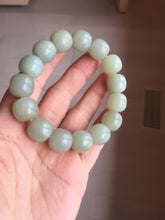 Load image into Gallery viewer, 14x13mm 100% Natural light green/gray vintage style nephrite Jade bead bracelet HT122
