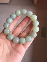 Load image into Gallery viewer, 14x13mm 100% Natural light green/gray vintage style nephrite Jade bead bracelet HT122
