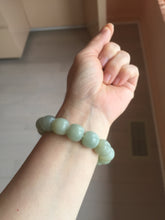 Load image into Gallery viewer, 14x13mm 100% Natural light green/gray vintage style nephrite Jade bead bracelet HT122
