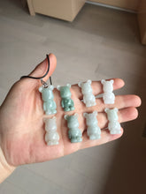 Load image into Gallery viewer, Type A 100% Natural light green white jadeite jade cute baby bear pendant BG93
