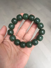 Load image into Gallery viewer, 13.7x13mm 100% Natural olive green/brown/black vintage style nephrite Jade bead bracelet HE95
