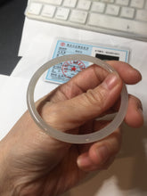 Load image into Gallery viewer, 57.8mm Certified 100% Natural icy white/gray/pale pink(淡藕粉) slim round cut nephrite jade bangle HN42-9074
