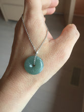 Load image into Gallery viewer, 18mm Type A 100% Natural light green blue Jadeite Safety Guardian Button donuts pendant PF23
