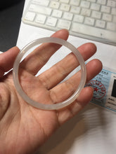 Load image into Gallery viewer, 57.8mm Certified 100% Natural icy white/gray/pale pink(淡藕粉) slim round cut nephrite jade bangle HN42-9074
