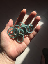 Load image into Gallery viewer, 19.6mm size 9 3/4 100% natural type A icy watery green/blue slim style Guatemala jadeite jade band ring group PE130
