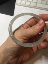 Load image into Gallery viewer, 59mm Certified 100% Natural icy white/gray/pale pink(淡藕粉) slim round cut nephrite jade bangle HN43-9200
