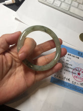 Load image into Gallery viewer, 54.5mm Certified type A 100% Natural light green dark green floating seaweed round cut Jadeite bangle PC137-6611
