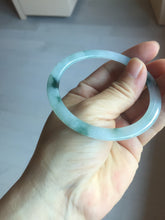 Load image into Gallery viewer, 57.5mm certified 100% natural type A icy watery white beige with green floating flowers flat jadeite bangle PD26-5816
