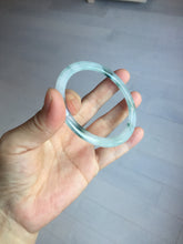 Load image into Gallery viewer, 57.5mm certified 100% natural type A icy watery white beige with green floating flowers flat jadeite bangle PD26-5816
