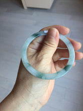 Load image into Gallery viewer, 57.5mm certified 100% natural type A icy watery white beige with green floating flowers flat jadeite bangle PD26-5816
