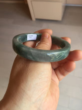 Load image into Gallery viewer, 58.5mm Certified Type A 100% Natural Dark Green Purple Gray Monet's Pond Square Jadeite Jade Bangle PF85-7521
