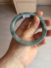 Load image into Gallery viewer, 58.5mm Certified Type A 100% Natural Dark Green Purple Gray Monet's Pond Square Jadeite Jade Bangle PF85-7521
