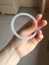 Load image into Gallery viewer, 59mm Certified 100% Natural icy light gray white(灰冰) slim round cut nephrite jade bangle HN73-9136
