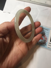 Load image into Gallery viewer, 52.9mm Certified 100% Natural icy white light yellow crystal sugar color(黄冰糖) slim round cut nephrite jade bangle HN45-9177
