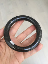 Load image into Gallery viewer, 54.9mm certified 100% Natural black(MO YU 墨玉) meteorite Stellar Night sky chubby round cut nephrite bangle HF119-8244
