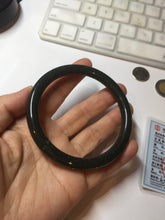 Load image into Gallery viewer, 61.5mm 100% Natural dark green/black meteorite Stellar Night sky slim round cut nephrite bangle HN61-0753
