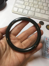 Load image into Gallery viewer, 61.5mm 100% Natural dark green/black meteorite Stellar Night sky slim round cut nephrite bangle HN61-0753
