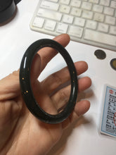 Load image into Gallery viewer, 61.5mm 100% Natural dark green/black meteorite Stellar Night sky slim round cut nephrite bangle HN61-0753
