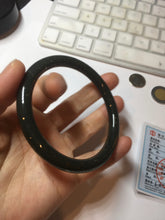 Load image into Gallery viewer, 61.5mm 100% Natural dark green/black meteorite Stellar Night sky slim round cut nephrite bangle HN61-0753
