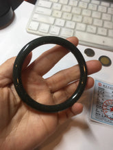 Load image into Gallery viewer, 61.5mm 100% Natural dark green/black meteorite Stellar Night sky slim round cut nephrite bangle HN61-0753

