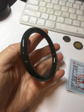 Load image into Gallery viewer, 61.5mm 100% Natural dark green/black meteorite Stellar Night sky slim round cut nephrite bangle HN61-0753
