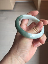 Load image into Gallery viewer, 55.5mm certified 100% natural Type A oily dark green gray black(老油青) half mountain half water (半山半水) oval jadeite jade bangle BS179-0065
