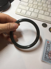 Load image into Gallery viewer, 61.5mm 100% Natural dark green/black meteorite Stellar Night sky slim round cut nephrite bangle HN62-0751
