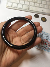 Load image into Gallery viewer, 61.5mm 100% Natural dark green/black meteorite Stellar Night sky slim round cut nephrite bangle HN62-0751
