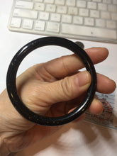 Load image into Gallery viewer, 61.5mm 100% Natural dark green/black meteorite Stellar Night sky slim round cut nephrite bangle HN62-0751
