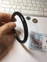 Load image into Gallery viewer, 61.5mm 100% Natural dark green/black meteorite Stellar Night sky slim round cut nephrite bangle HN62-0751
