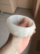 Load image into Gallery viewer, 62mm 100% natural white light Pink carved flowers Quartzite (Shetaicui jade) bangle XY114
