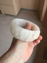 Load image into Gallery viewer, 62mm 100% natural white light Pink carved flowers Quartzite (Shetaicui jade) bangle XY114
