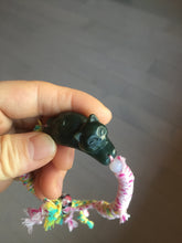 Load image into Gallery viewer, 100% Natural 3 d dark green black lounging cat woven thread nephrite bracelet HT131

