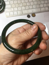 Load image into Gallery viewer, 60mm certified 100% Natural dark green/black round cut nephrite (碧玉)  bangle HN63-9160
