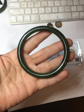Load image into Gallery viewer, 60mm certified 100% Natural dark green/black round cut nephrite (碧玉)  bangle HN63-9160
