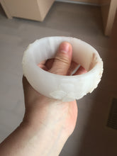 Load image into Gallery viewer, 62mm 100% natural white light Pink carved flowers Quartzite (Shetaicui jade) bangle XY114
