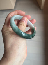 Load image into Gallery viewer, 53.5mm  certified 100% natural Type A oily dark green gray black(老油青) half mountain half water (半山半水) oval jadeite jade bangle BS178-0061
