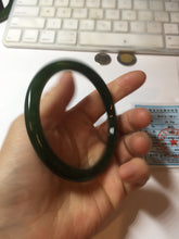 Load image into Gallery viewer, 60mm certified 100% Natural dark green/black round cut nephrite (碧玉)  bangle HN63-9160
