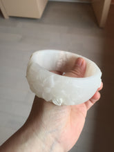 Load image into Gallery viewer, 62mm 100% natural white light Pink carved flowers Quartzite (Shetaicui jade) bangle XY114
