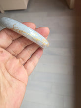 Load image into Gallery viewer, 56.5mm 100% Natural type A icy watery green/blue carved and golden-painted chubby round cut Jadeite Jade bangle PC75
