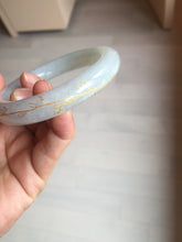 Load image into Gallery viewer, 56.5mm 100% Natural type A icy watery green/blue carved and golden-painted chubby round cut Jadeite Jade bangle PC75
