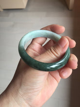 Load image into Gallery viewer, 53.4mm certified 100% natural Type A oily dark green gray black(老油青)  half mountain half water (半山半水) oval jadeite jade bangle BS177-0063

